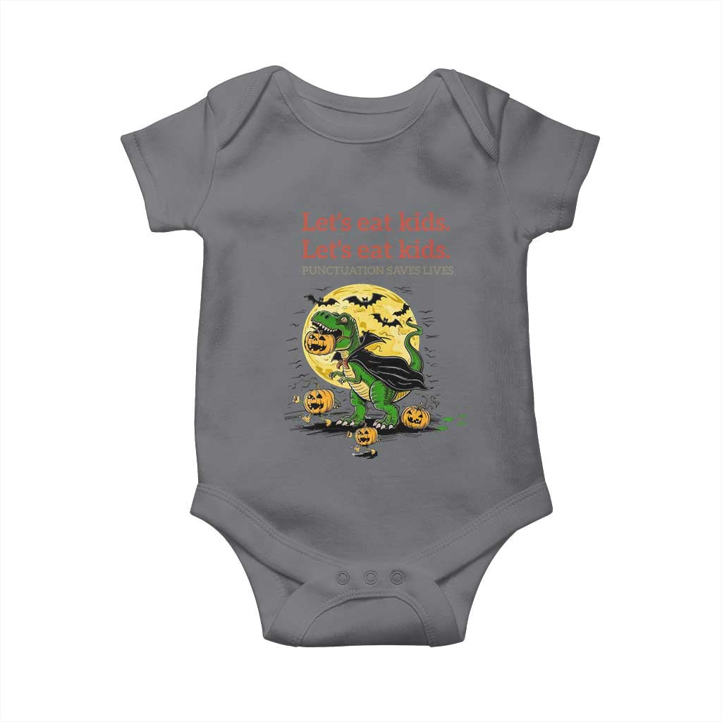 Grammar English Teacher Baby Onesie Funny Halloween Dinosaurs Pumpkin Punctuation Saves Lives TS10 Charcoal Print Your Wear
