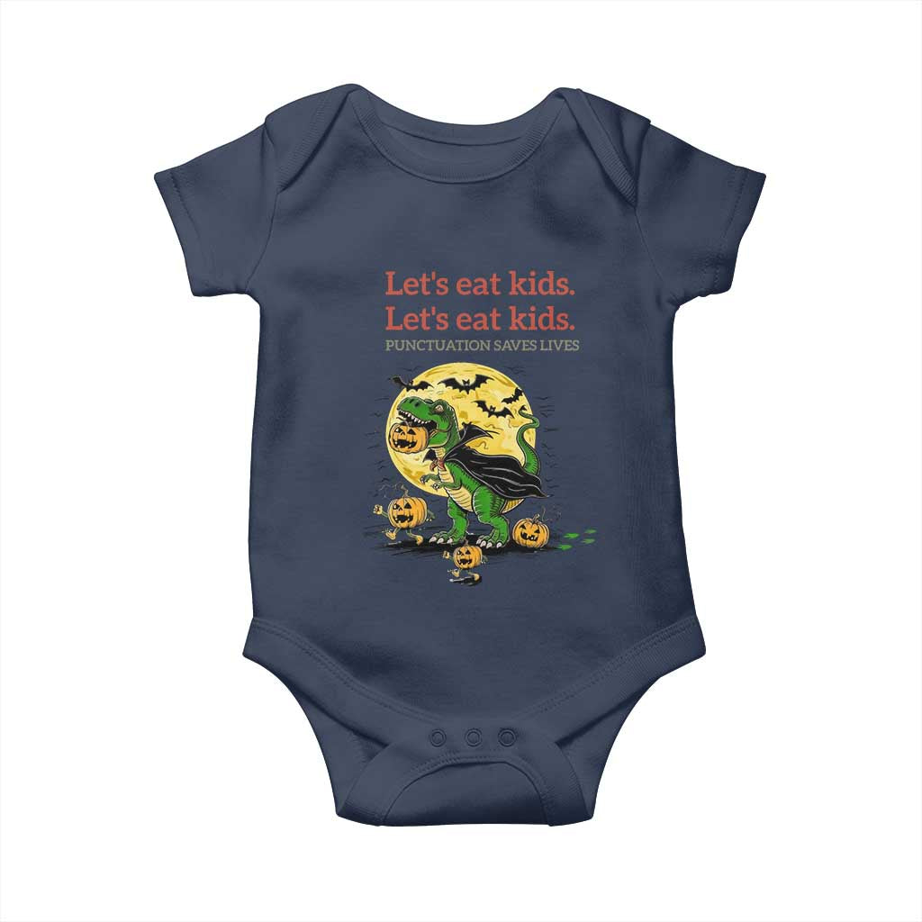 Grammar English Teacher Baby Onesie Funny Halloween Dinosaurs Pumpkin Punctuation Saves Lives TS10 Navy Print Your Wear