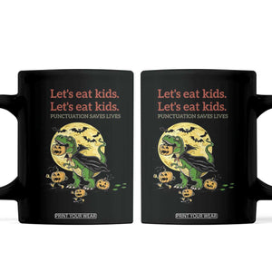 Grammar English Teacher Coffee Mug Funny Halloween Dinosaurs Pumpkin Punctuation Saves Lives TS10 Black Print Your Wear
