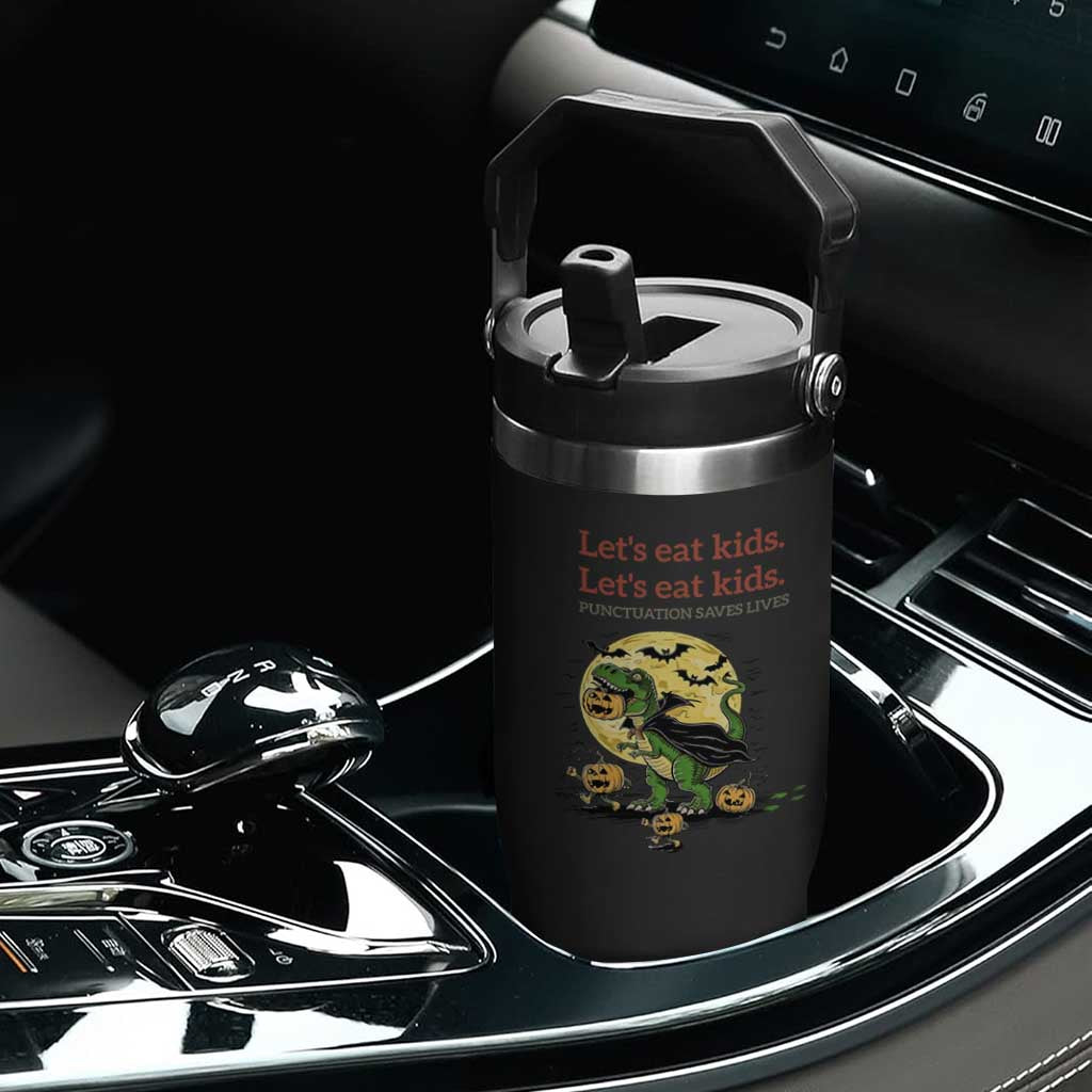 Grammar English Teacher Flip Straw Tumbler Funny Halloween Dinosaurs Pumpkin Punctuation Saves Lives TS10 Print Your Wear