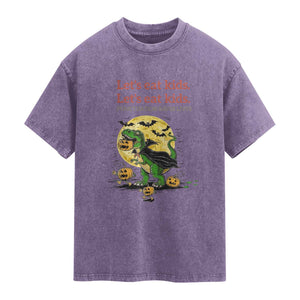 Grammar English Teacher Washed Cotton T-Shirt Funny Halloween Dinosaurs Pumpkin Punctuation Saves Lives