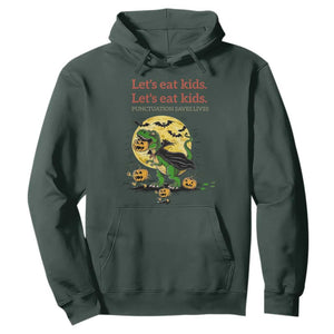 Grammar English Teacher Hoodie Funny Halloween Dinosaurs Pumpkin Punctuation Saves Lives TS10 Dark Forest Green Print Your Wear