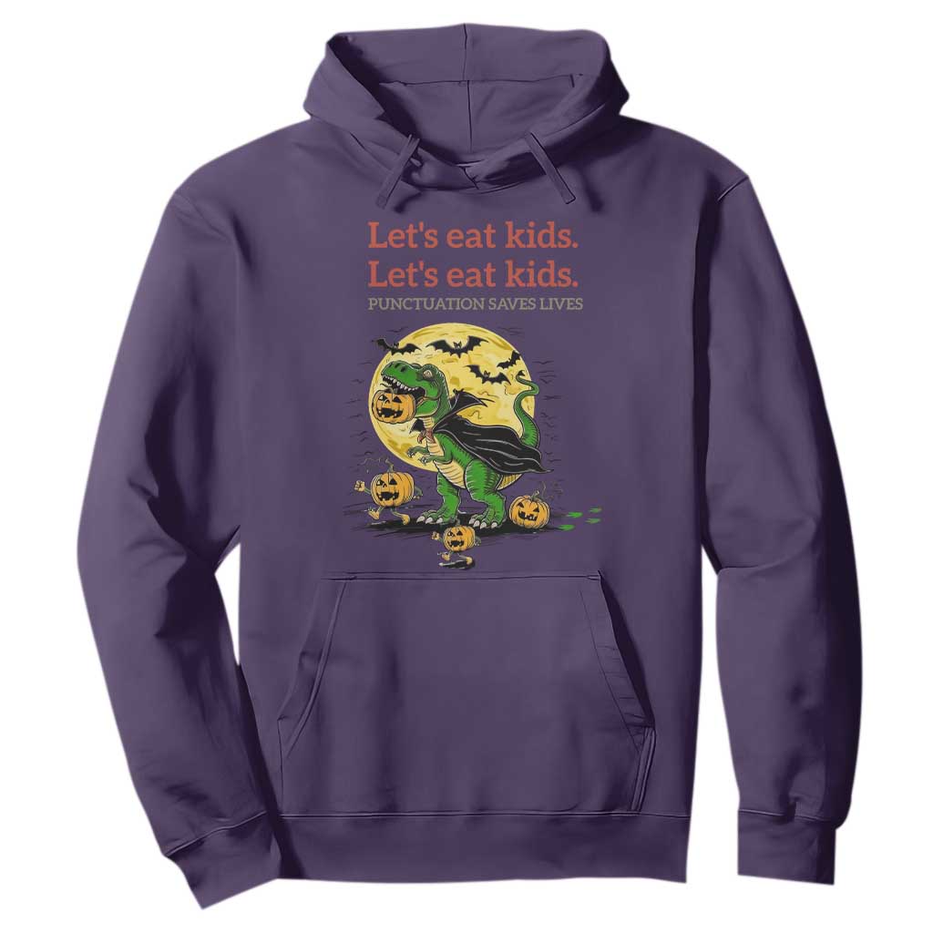 Grammar English Teacher Hoodie Funny Halloween Dinosaurs Pumpkin Punctuation Saves Lives TS10 Purple Print Your Wear