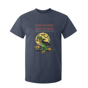 Grammar English Teacher T Shirt For Kid Funny Halloween Dinosaurs Pumpkin Punctuation Saves Lives TS10 Navy Print Your Wear