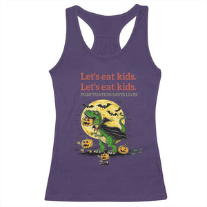 Grammar English Teacher Racerback Tank Top Funny Halloween Dinosaurs Pumpkin Punctuation Saves Lives TS10 Purple Print Your Wear