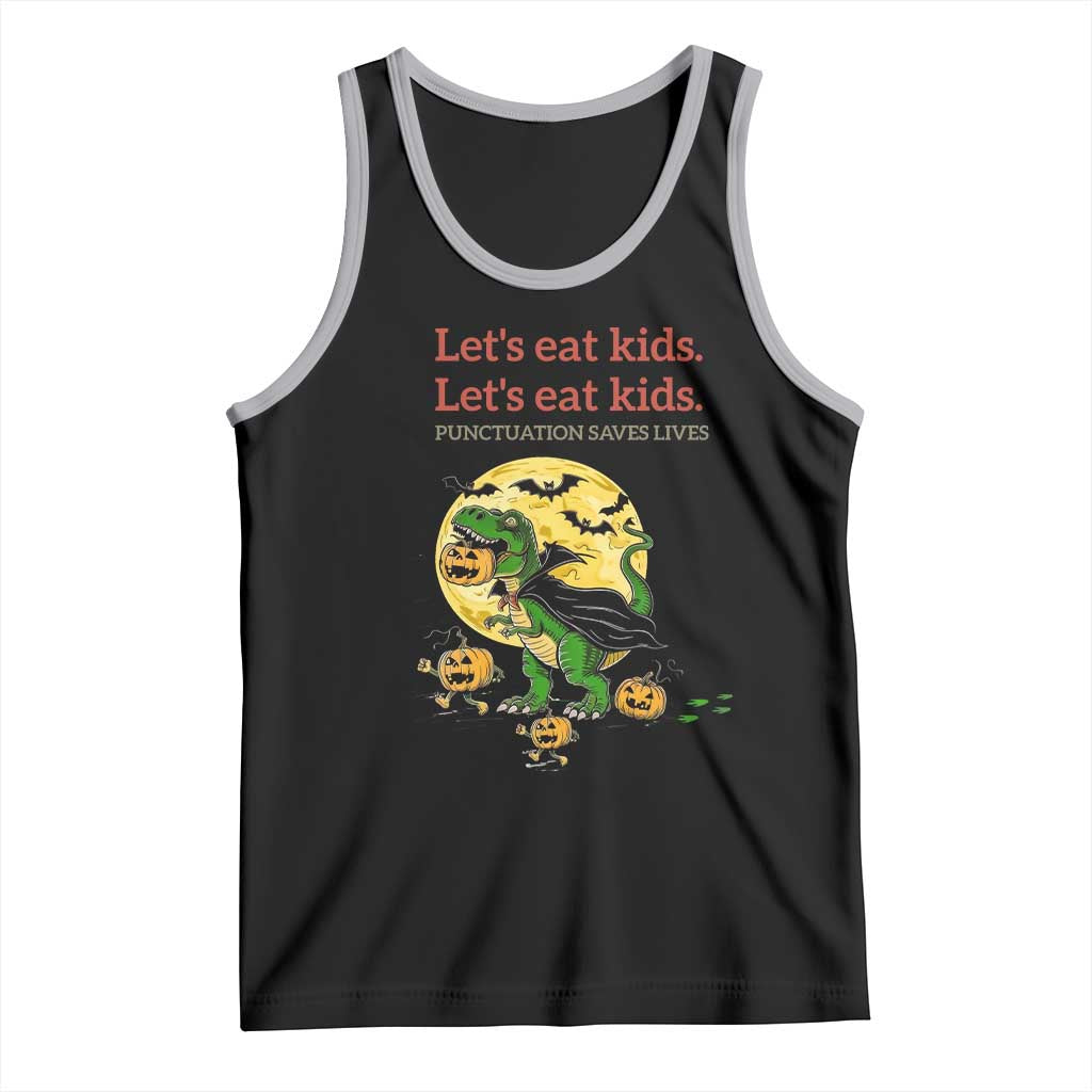 Grammar English Teacher Tank Top Funny Halloween Dinosaurs Pumpkin Punctuation Saves Lives TS10 Black Athletic Heather Print Your Wear