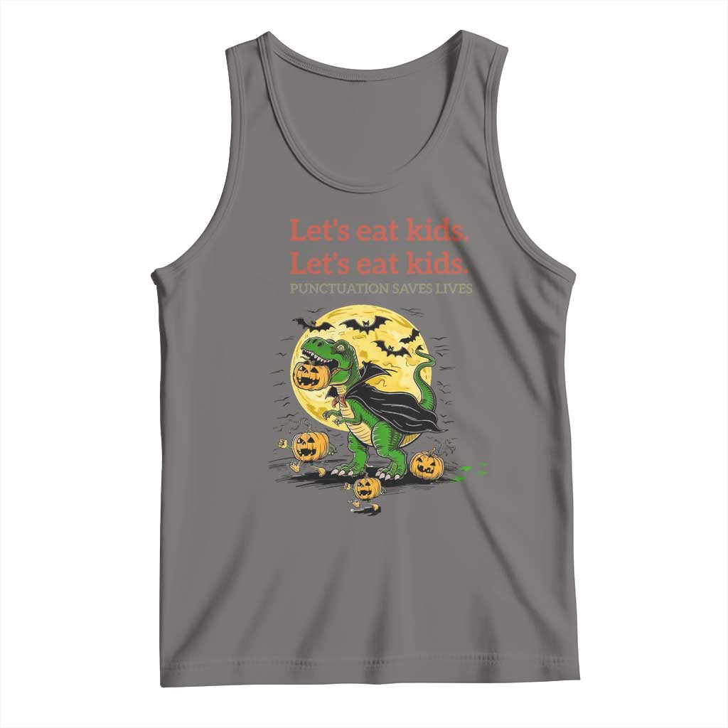 Grammar English Teacher Tank Top Funny Halloween Dinosaurs Pumpkin Punctuation Saves Lives TS10 Deep Heather Print Your Wear