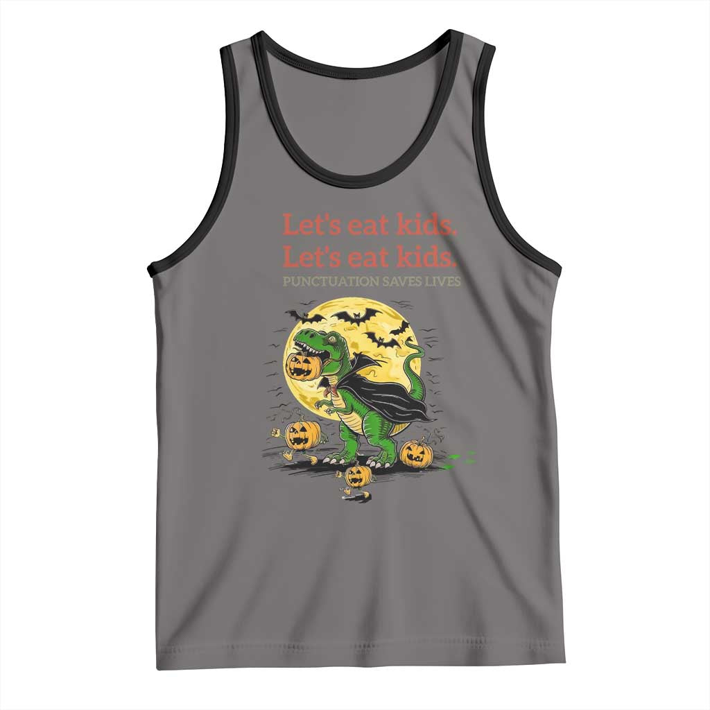 Grammar English Teacher Tank Top Funny Halloween Dinosaurs Pumpkin Punctuation Saves Lives TS10 Deep Heather Black Print Your Wear
