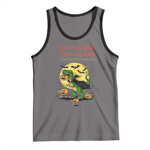Grammar English Teacher Tank Top Funny Halloween Dinosaurs Pumpkin Punctuation Saves Lives TS10 Deep Heather Black Print Your Wear