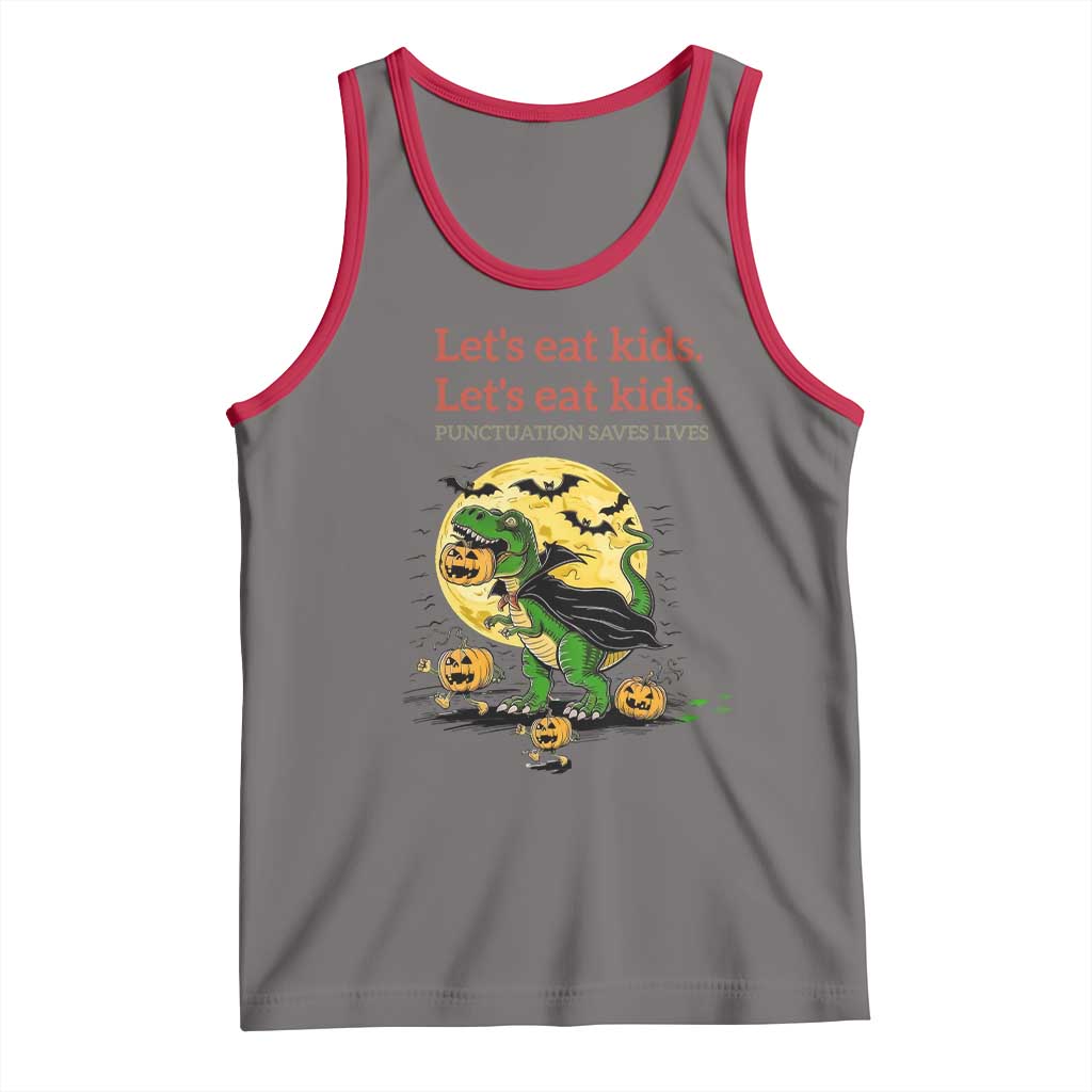 Grammar English Teacher Tank Top Funny Halloween Dinosaurs Pumpkin Punctuation Saves Lives TS10 Deep Heather Red Print Your Wear