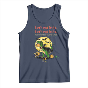 Grammar English Teacher Tank Top Funny Halloween Dinosaurs Pumpkin Punctuation Saves Lives TS10 Navy Print Your Wear