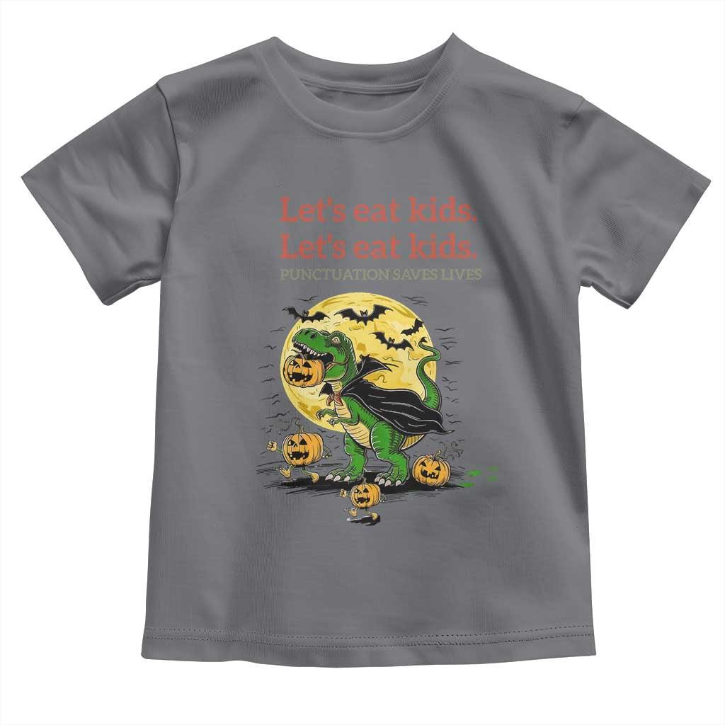 Grammar English Teacher Toddler T Shirt Funny Halloween Dinosaurs Pumpkin Punctuation Saves Lives TS10 Charcoal Print Your Wear
