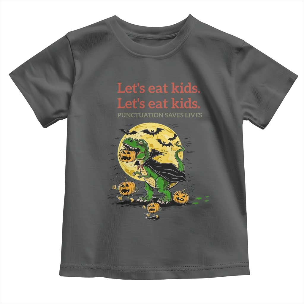 Grammar English Teacher Toddler T Shirt Funny Halloween Dinosaurs Pumpkin Punctuation Saves Lives TS10 Dark Heather Print Your Wear