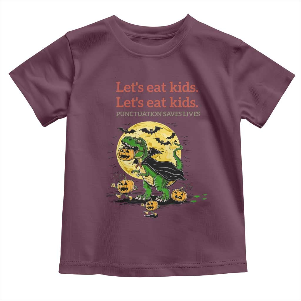 Grammar English Teacher Toddler T Shirt Funny Halloween Dinosaurs Pumpkin Punctuation Saves Lives TS10 Maroon Print Your Wear