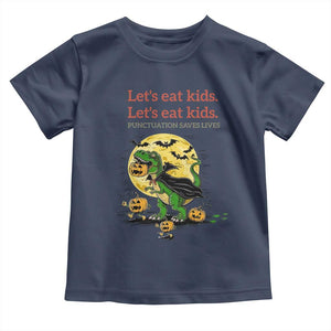 Grammar English Teacher Toddler T Shirt Funny Halloween Dinosaurs Pumpkin Punctuation Saves Lives TS10 Navy Print Your Wear