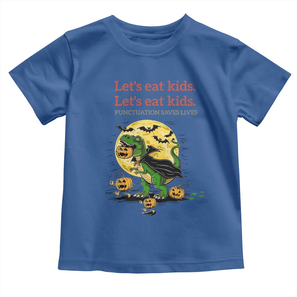 Grammar English Teacher Toddler T Shirt Funny Halloween Dinosaurs Pumpkin Punctuation Saves Lives TS10 Royal Blue Print Your Wear