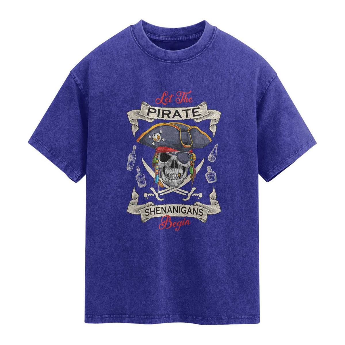 Skull Pirate Let The Pirate Shenanigans Begin Washed Cotton T-Shirt Halloween Crossbones Freebooter