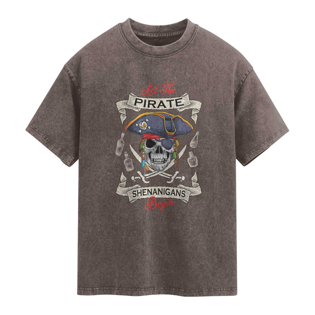 Skull Pirate Let The Pirate Shenanigans Begin Washed Cotton T-Shirt Halloween Crossbones Freebooter