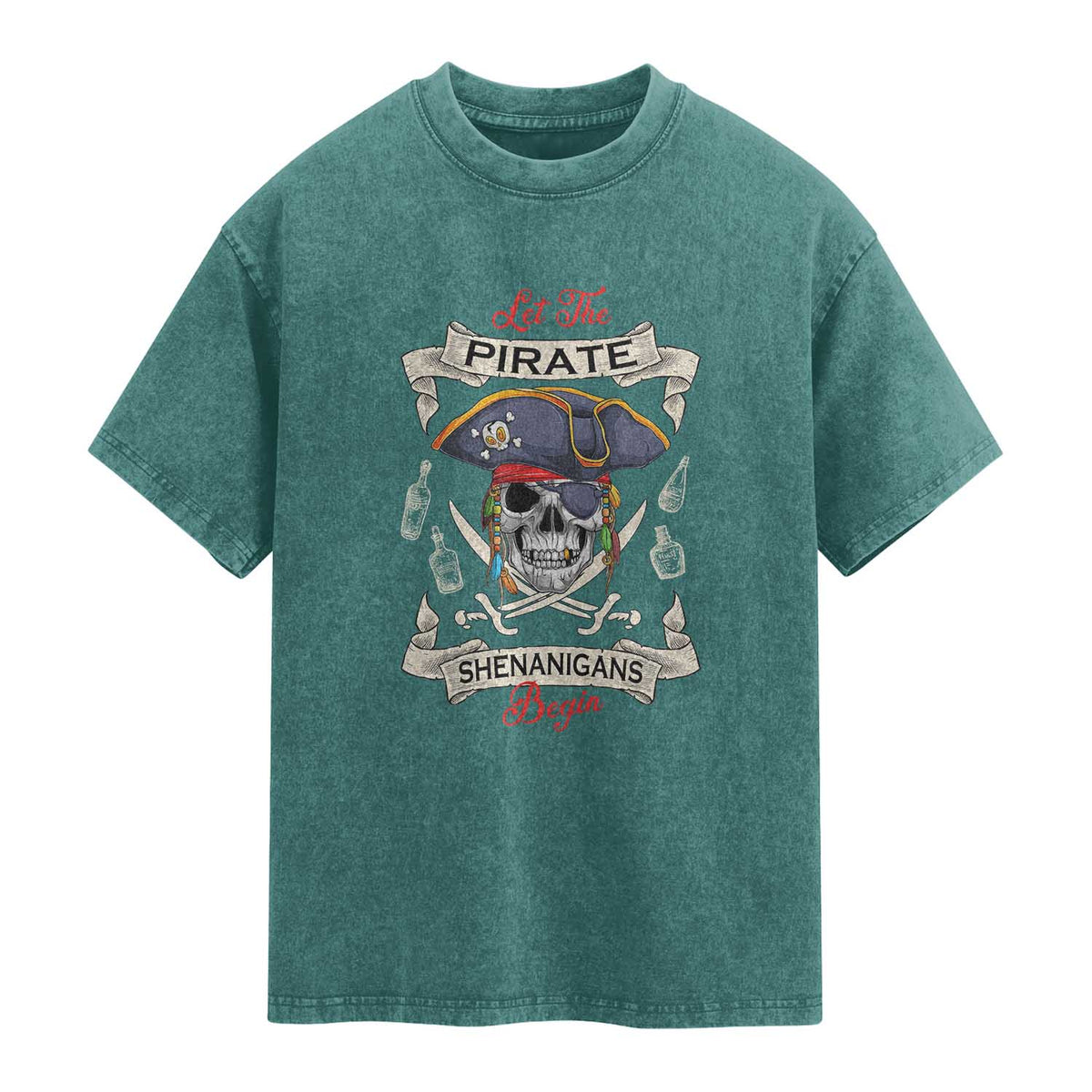 Skull Pirate Let The Pirate Shenanigans Begin Washed Cotton T-Shirt Halloween Crossbones Freebooter