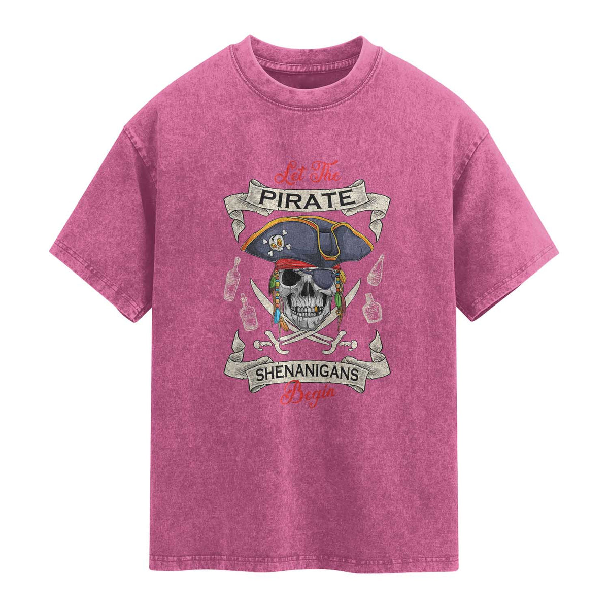 Skull Pirate Let The Pirate Shenanigans Begin Washed Cotton T-Shirt Halloween Crossbones Freebooter