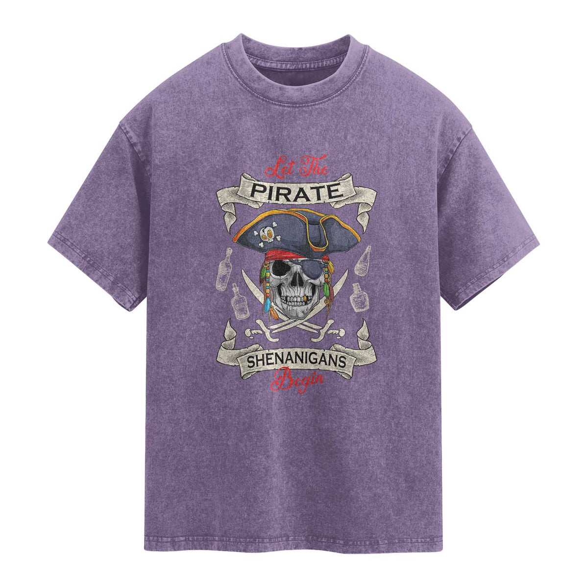 Skull Pirate Let The Pirate Shenanigans Begin Washed Cotton T-Shirt Halloween Crossbones Freebooter