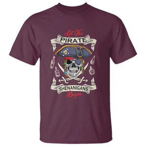 Skull Pirate Let The Pirate Shenanigans Begin T Shirt Halloween Crossbones Freebooter TS10 Maroon Print Your Wear