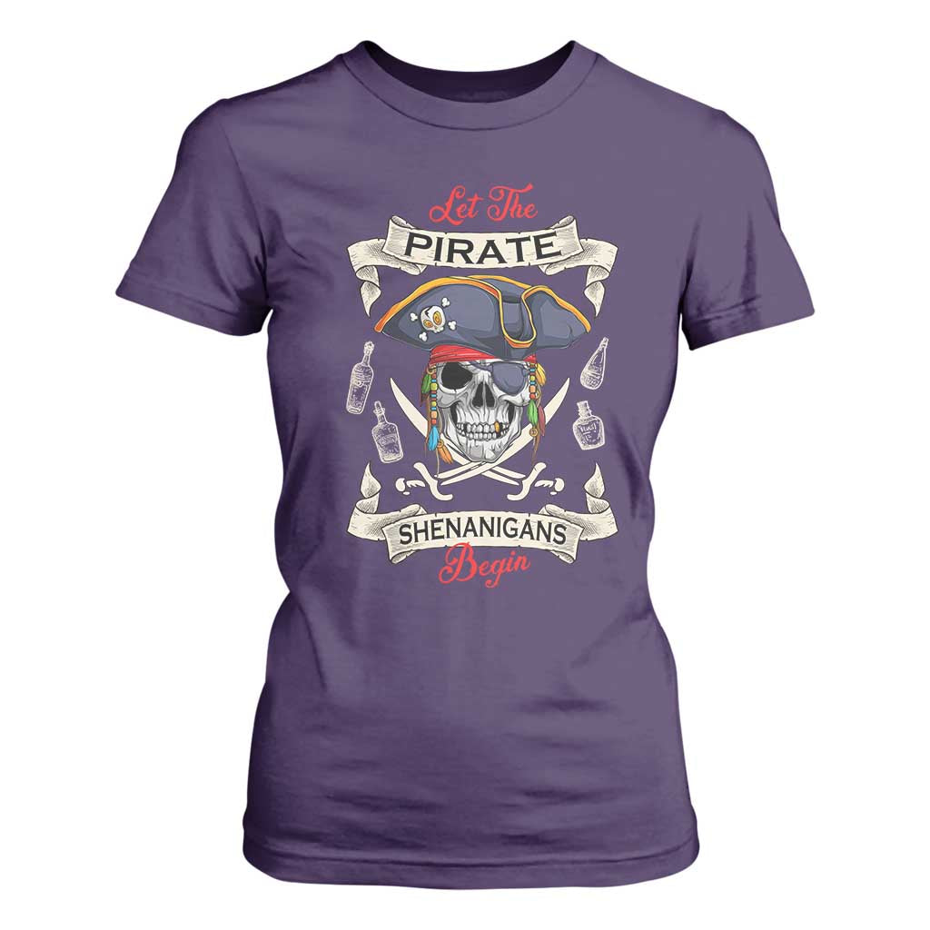 Skull Pirate Let The Pirate Shenanigans Begin T Shirt For Women Halloween Crossbones Freebooter TS10 Purple Print Your Wear
