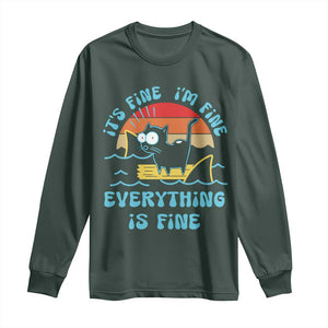 It's Fine I'm Fine Everything Is Fine Funny Cat Long Sleeve Shirt Christmas Gift TS10 Dark Forest Green Print Your Wear