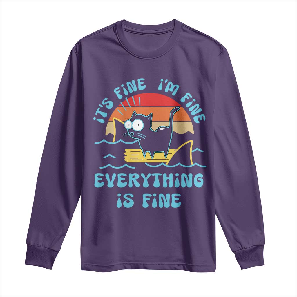 It's Fine I'm Fine Everything Is Fine Funny Cat Long Sleeve Shirt Christmas Gift TS10 Purple Print Your Wear
