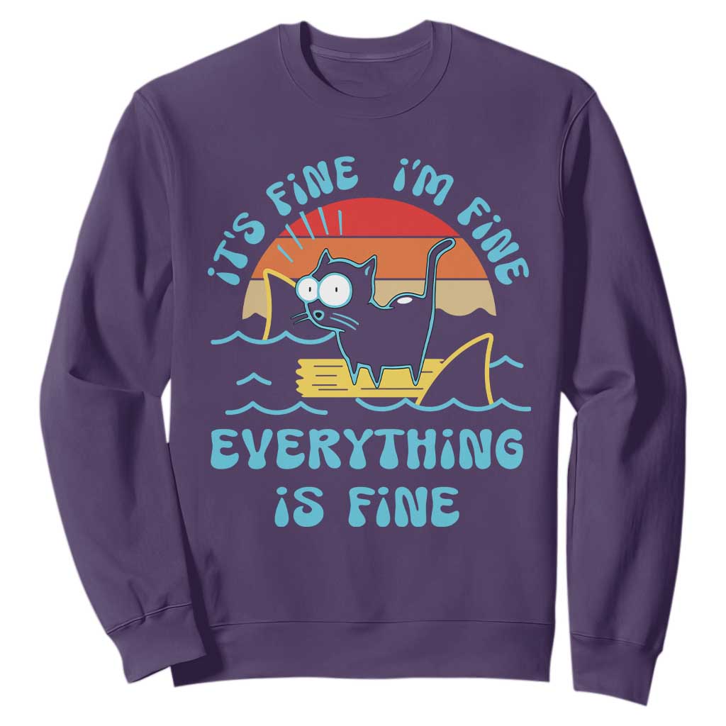 It's Fine I'm Fine Everything Is Fine Funny Cat Sweatshirt Christmas Gift TS10 Purple Print Your Wear