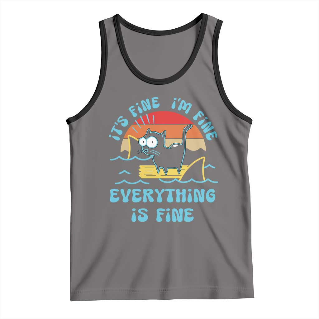 It's Fine I'm Fine Everything Is Fine Funny Cat Tank Top Christmas Gift TS10 Deep Heather Black Print Your Wear