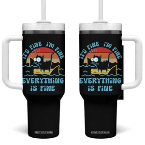 It's Fine I'm Fine Everything Is Fine Funny Cat Tumbler With Handle Christmas Gift TS10 One Size: 40 oz Black Print Your Wear