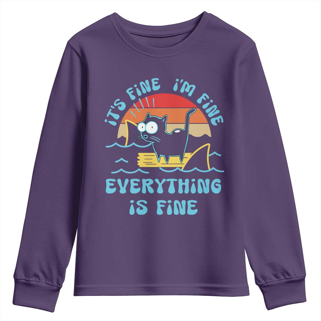 It's Fine I'm Fine Everything Is Fine Funny Cat Youth Sweatshirt Christmas Gift TS10 Purple Print Your Wear