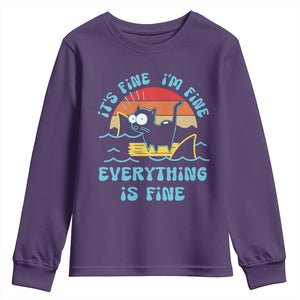 It's Fine I'm Fine Everything Is Fine Funny Cat Youth Sweatshirt Christmas Gift TS10 Purple Print Your Wear