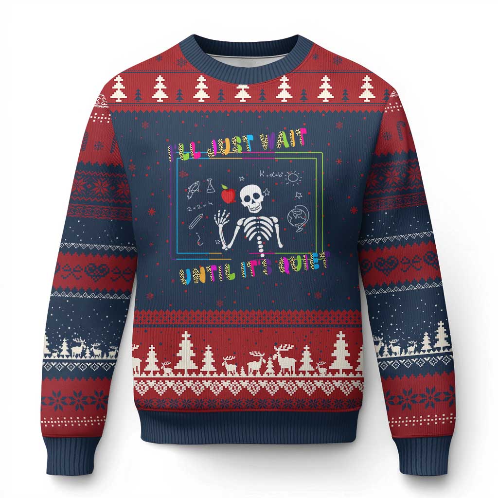 Funny Teacher Ugly Christmas Sweater I'll Just Wait Until It's Quiet Leopard Teachers Skeleton TS10 Navy Red Print Your Wear