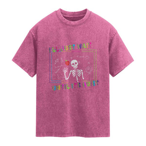 Funny Teacher Washed Cotton T-Shirt I'll Just Wait Until It's Quiet Leopard Teachers Skeleton