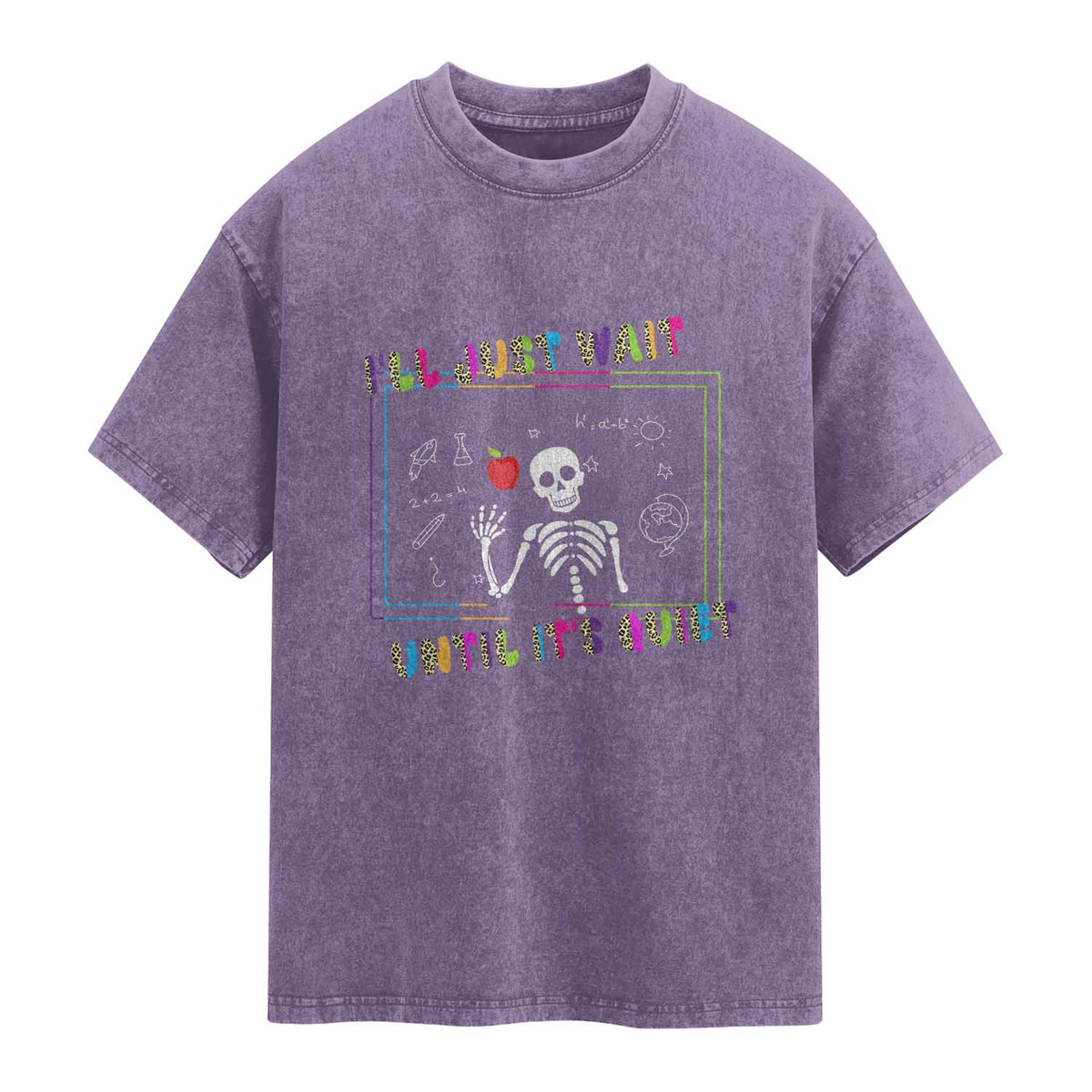 Funny Teacher Washed Cotton T-Shirt I'll Just Wait Until It's Quiet Leopard Teachers Skeleton