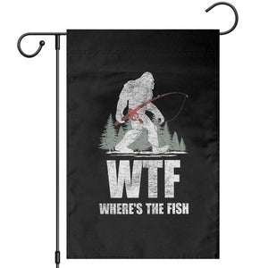 WTF Where's The Fish Garden Flag Funny Fishing Gifts Bigfoot Sasquatch TS10 Black Print Your Wear