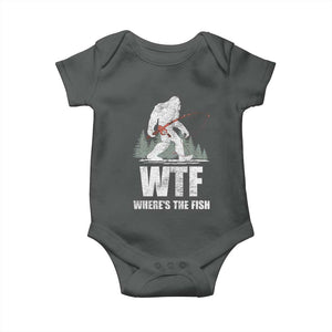 WTF Where's The Fish Baby Onesie Funny Fishing Gifts Bigfoot Sasquatch TS10 Dark Heather Print Your Wear