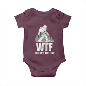 WTF Where's The Fish Baby Onesie Funny Fishing Gifts Bigfoot Sasquatch TS10 Maroon Print Your Wear