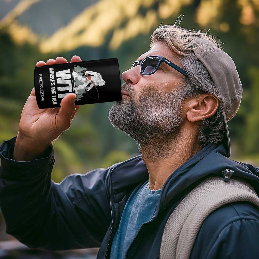 WTF Where's The Fish 4 in 1 Can Cooler Tumbler Funny Fishing Gifts Bigfoot Sasquatch TS10 Print Your Wear