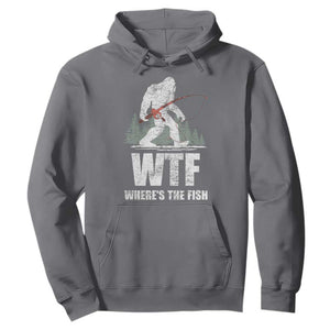WTF Where's The Fish Hoodie Funny Fishing Gifts Bigfoot Sasquatch TS10 Charcoal Print Your Wear