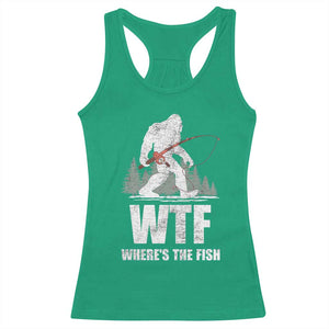 WTF Where's The Fish Racerback Tank Top Funny Fishing Gifts Bigfoot Sasquatch - Print Your Wear