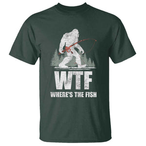 WTF Where's The Fish T Shirt Funny Fishing Gifts Bigfoot Sasquatch TS10 Dark Forest Green Print Your Wear