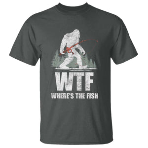 WTF Where's The Fish T Shirt Funny Fishing Gifts Bigfoot Sasquatch TS10 Dark Heather Print Your Wear