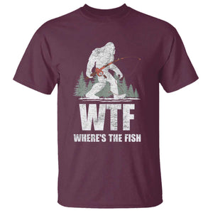 WTF Where's The Fish T Shirt Funny Fishing Gifts Bigfoot Sasquatch TS10 Maroon Print Your Wear