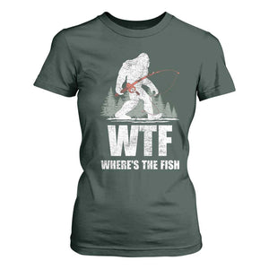 WTF Where's The Fish T Shirt For Women Funny Fishing Gifts Bigfoot Sasquatch TS10 Dark Forest Green Print Your Wear