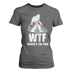 WTF Where's The Fish T Shirt For Women Funny Fishing Gifts Bigfoot Sasquatch TS10 Dark Heather Print Your Wear