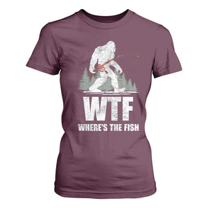 WTF Where's The Fish T Shirt For Women Funny Fishing Gifts Bigfoot Sasquatch TS10 Maroon Print Your Wear
