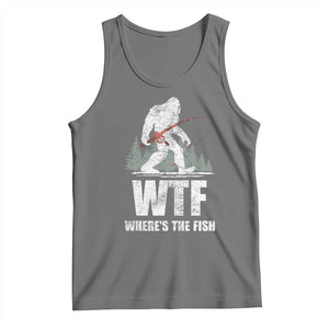 WTF Where's The Fish Tank Top Funny Fishing Gifts Bigfoot Sasquatch TS10 Black Heather Print Your Wear